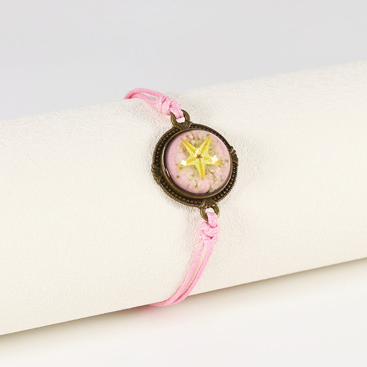 Wholesale 12pcs Wax Rope Vintage Starfish Natural Resin Bracelet