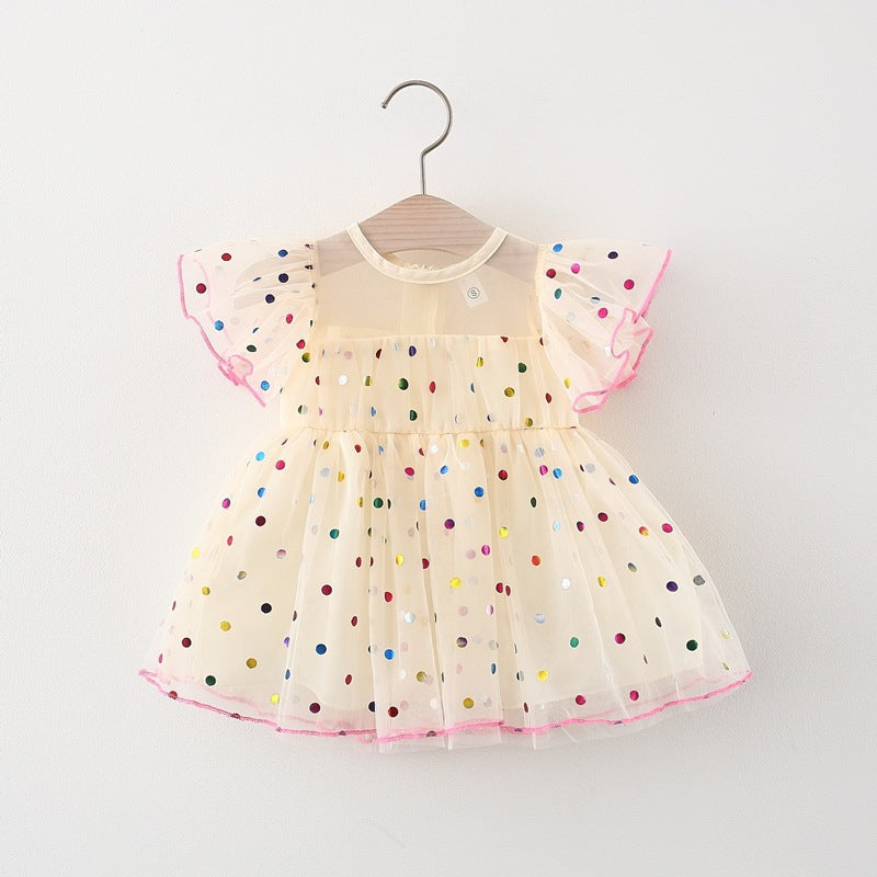 Wholesale Sweet Polka Dot Tulle Princess Dress For Baby Girl First Birthday Flutter Sleeve Fairy Tutu Outfit