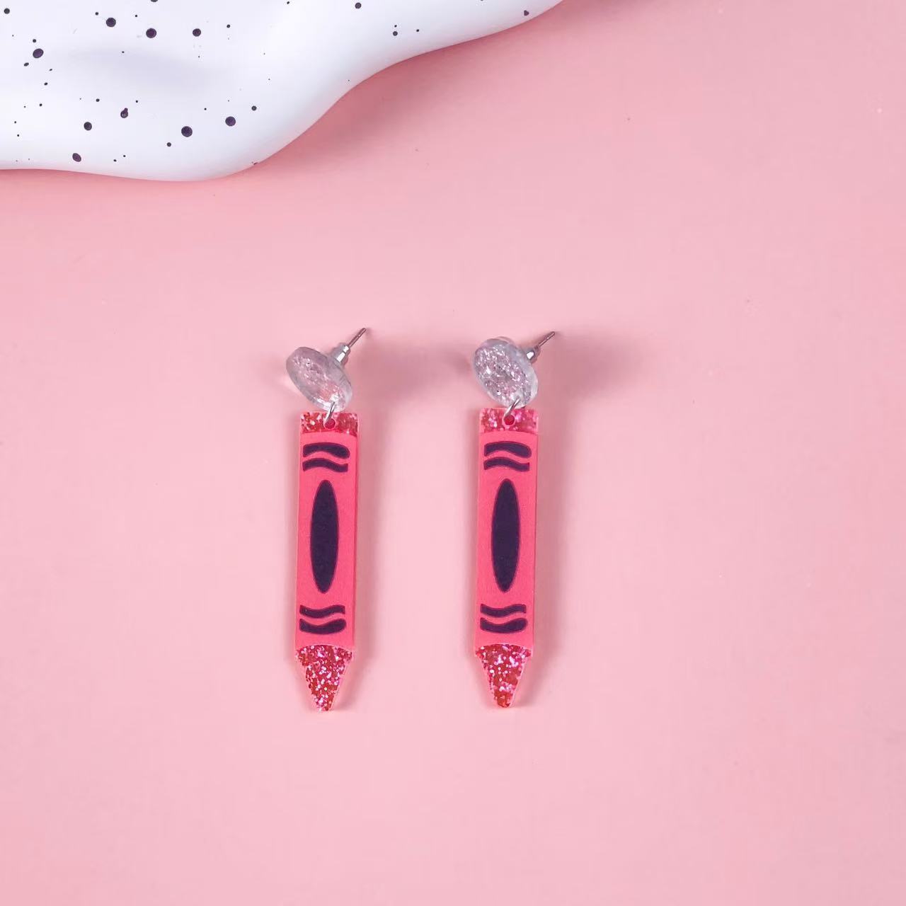 Wholesale Pencil patterned acrylic earrings for school start season