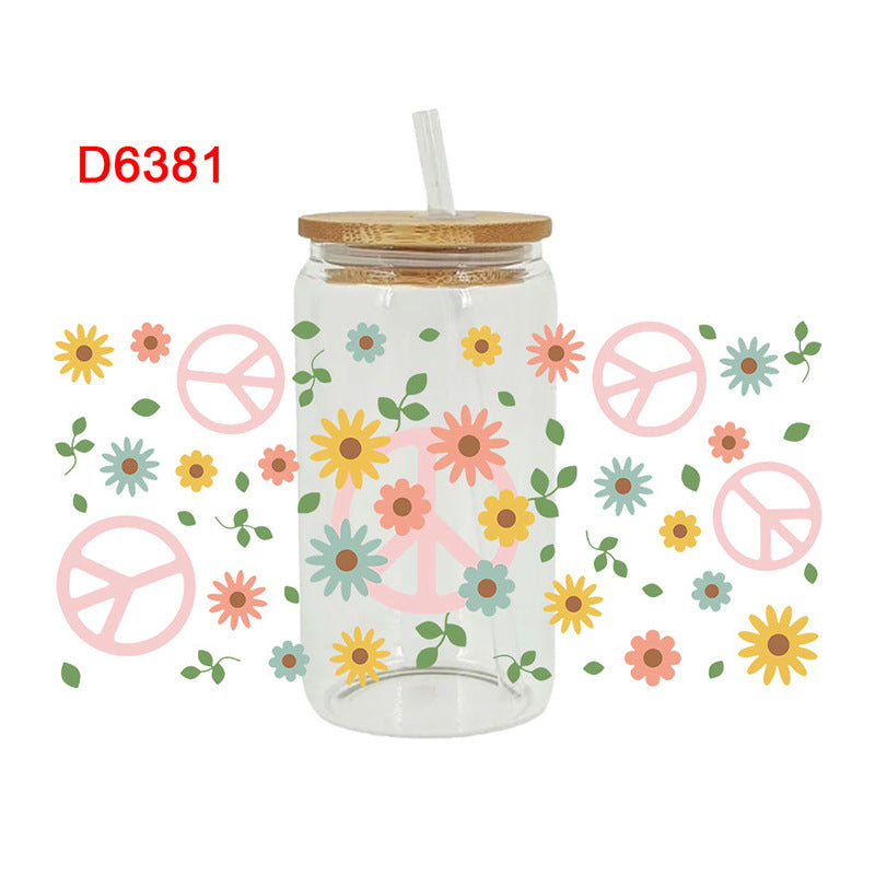 Wholesale colorful flowers 16oz Cup UV DTF Wraps