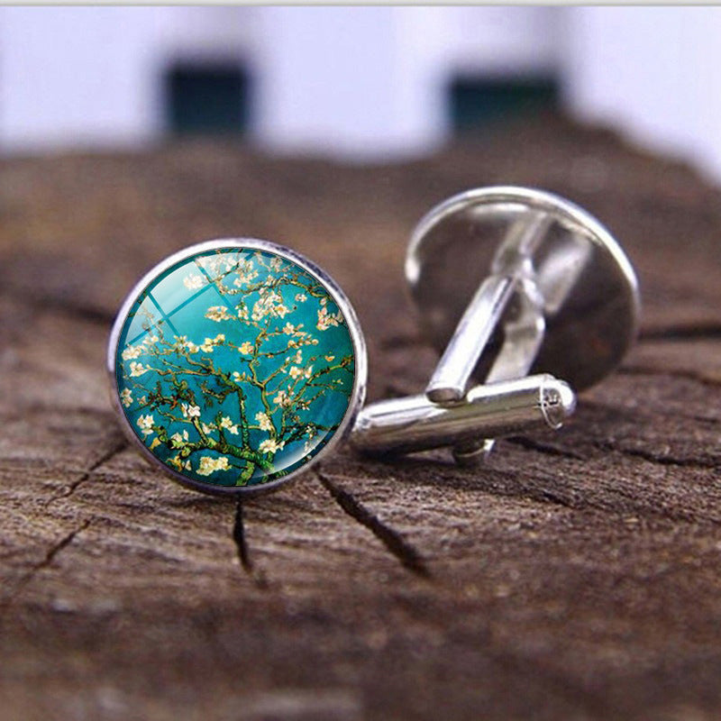 Wholesale Alloy Van Gogh Starry Night Sunflower Time Gemstone Cufflinks