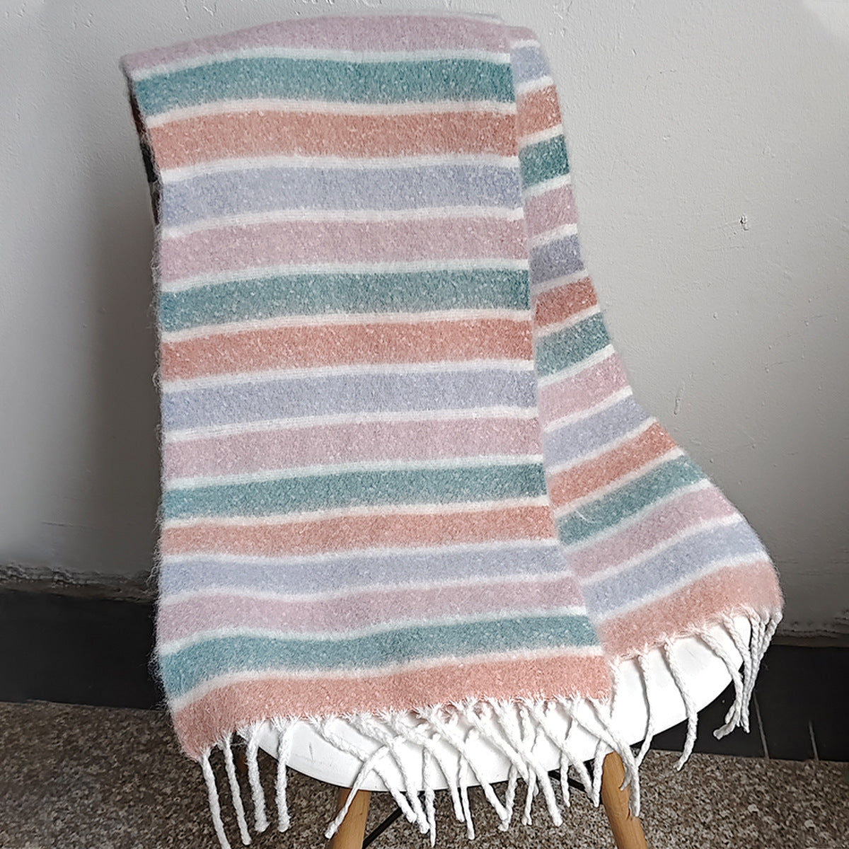 Wholesale Autumn and Winter Thickened Warm Dopamine Striped Imitation Cashmere Plaid Scarf