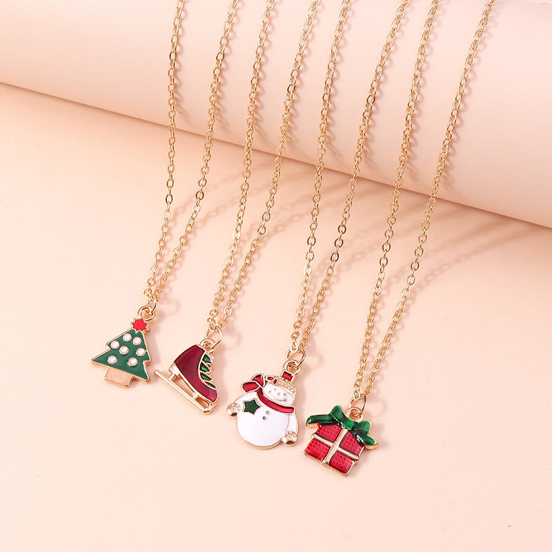 Wholesale Christmas Elk Cane Santa Claus Christmas Tree Necklace Set