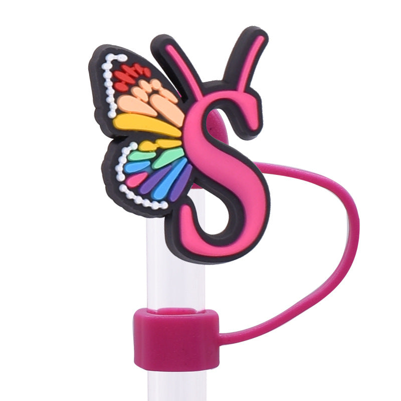 Wholesale  Random 100pcs/pack   Butterfly letter dustproof straw cover  Straw Tube Cap