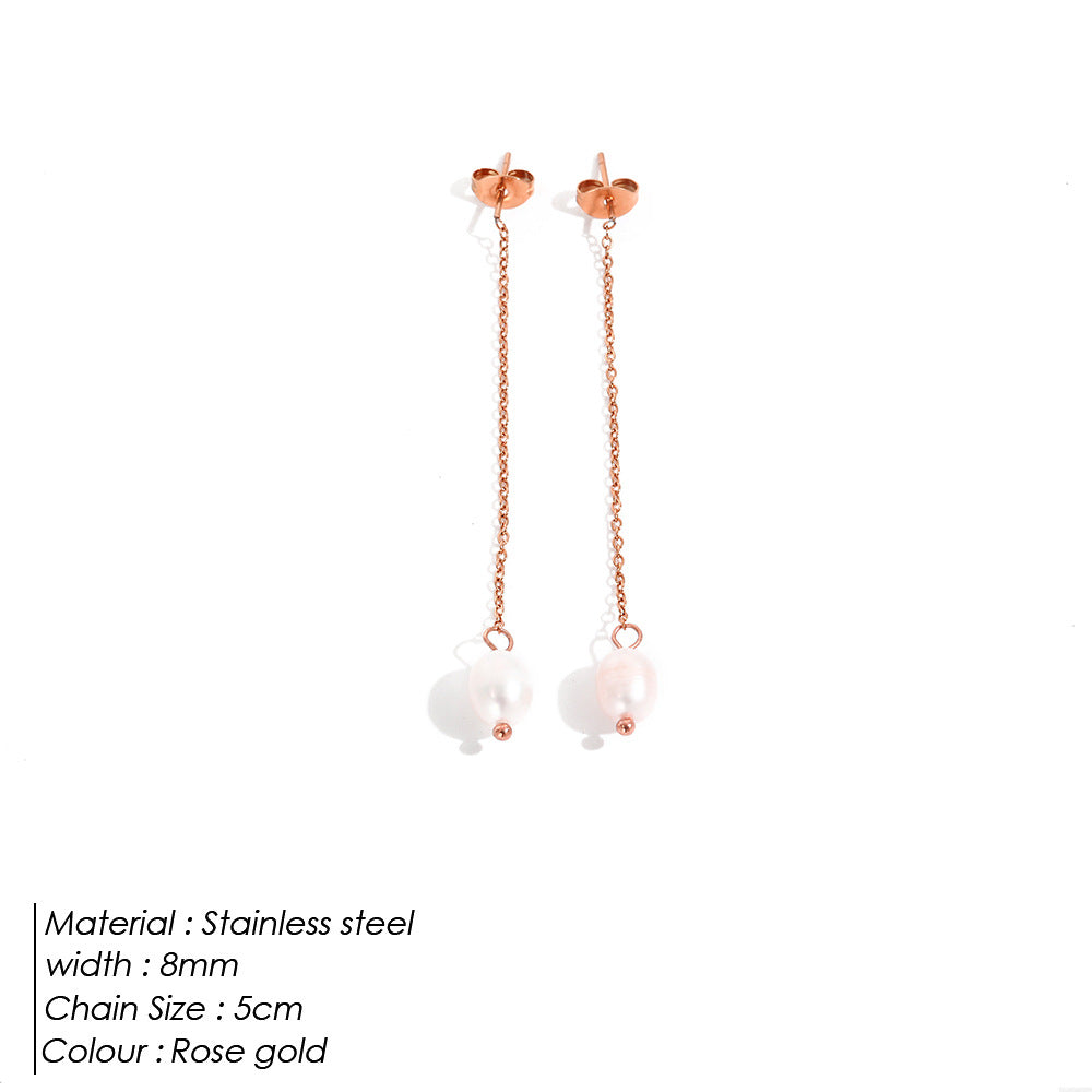 Wholesale Pearl Long Length Stainless Steel Earrings