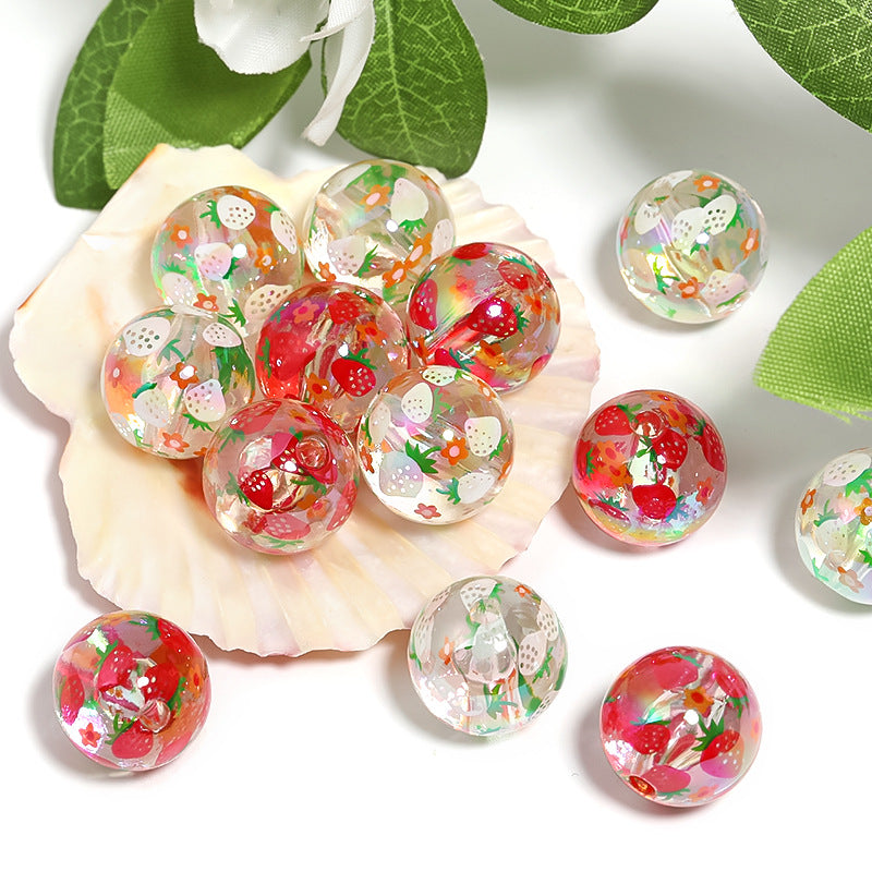 Wholesale Butterfly Strawberry Print Acrylic Beads