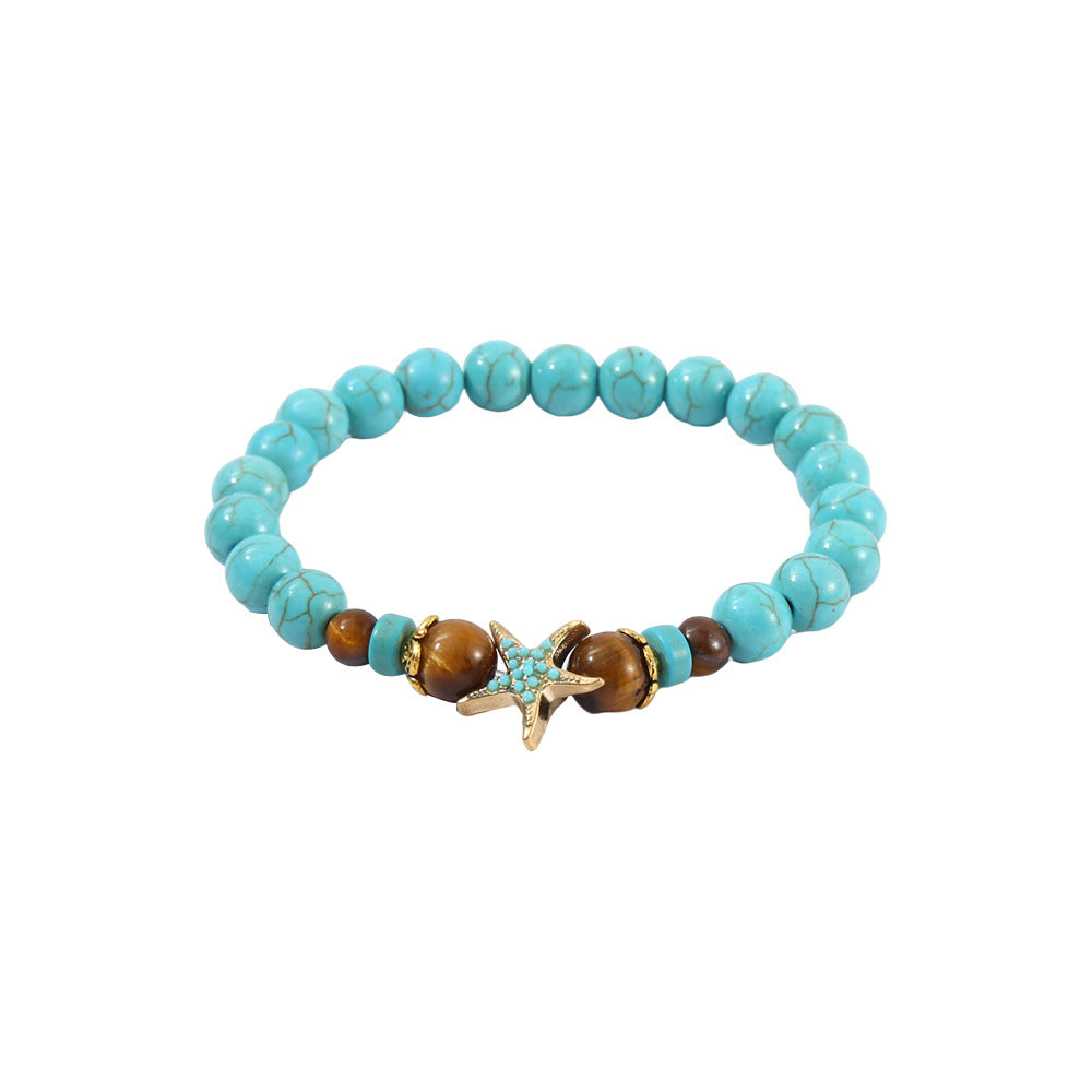 Wholesale 8mm  Turquoise Cross Natural Stone Beaded Vintage Tiger Eye Bracelet