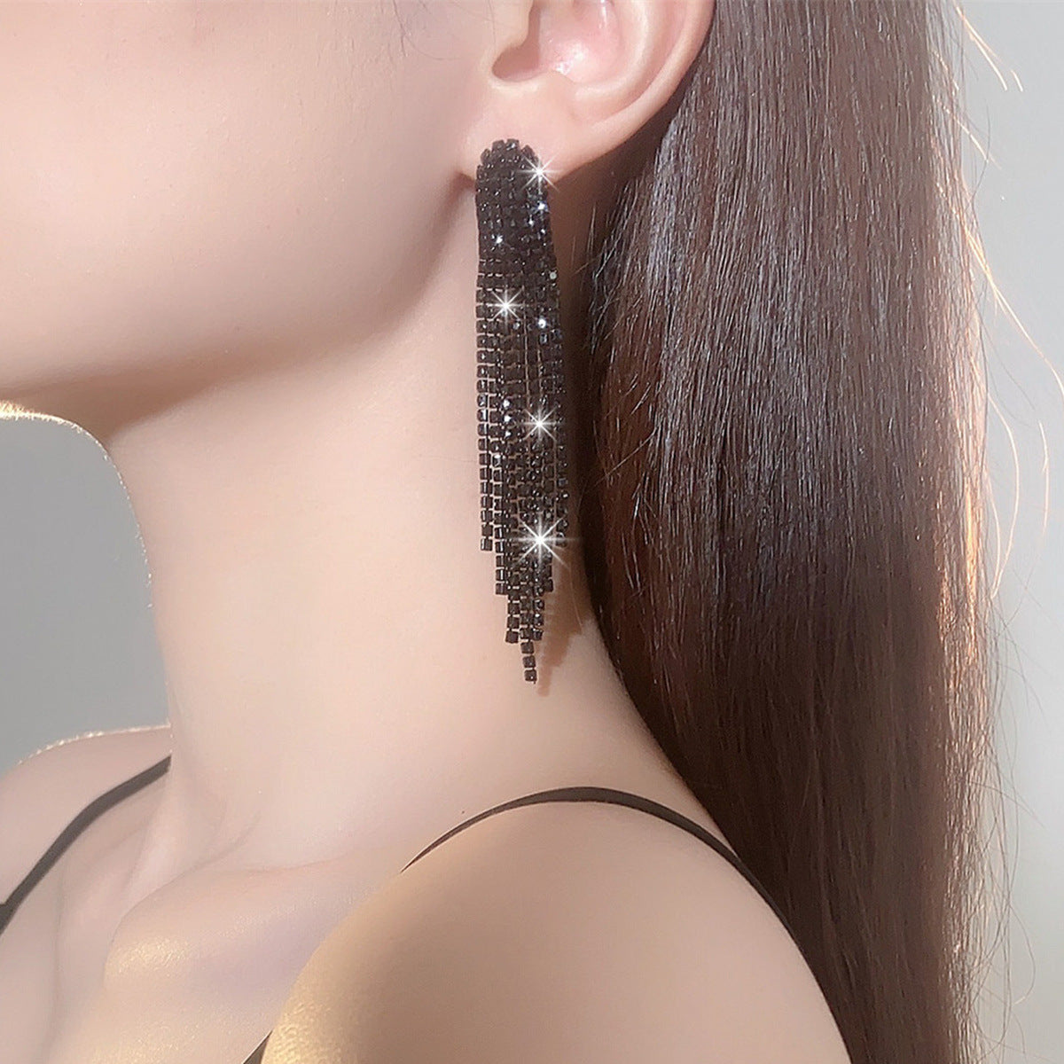 Wholesale AB Rhinestone Long Tassel Earrings