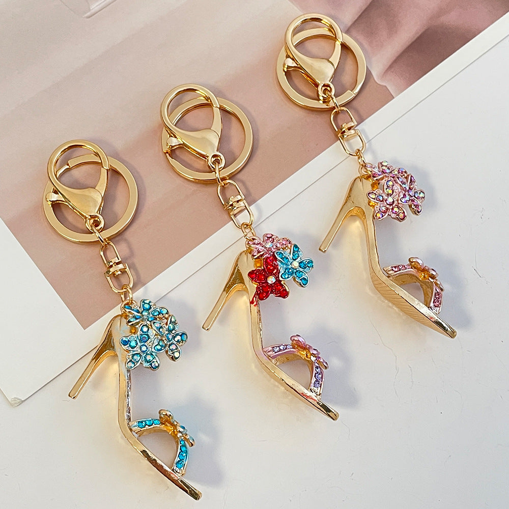 Wholesale Colorful diamond high heels car keychain