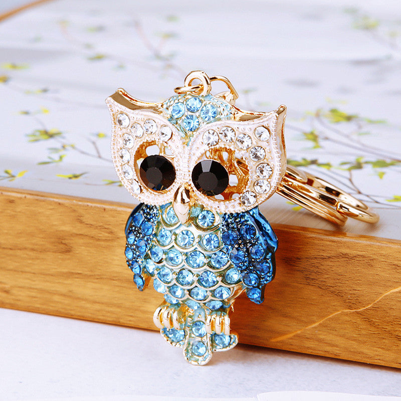 Wholesale Pink Rhinestone Owl Car Keychain Metal Key Ring Bag Charm Fashion Accessory Gift