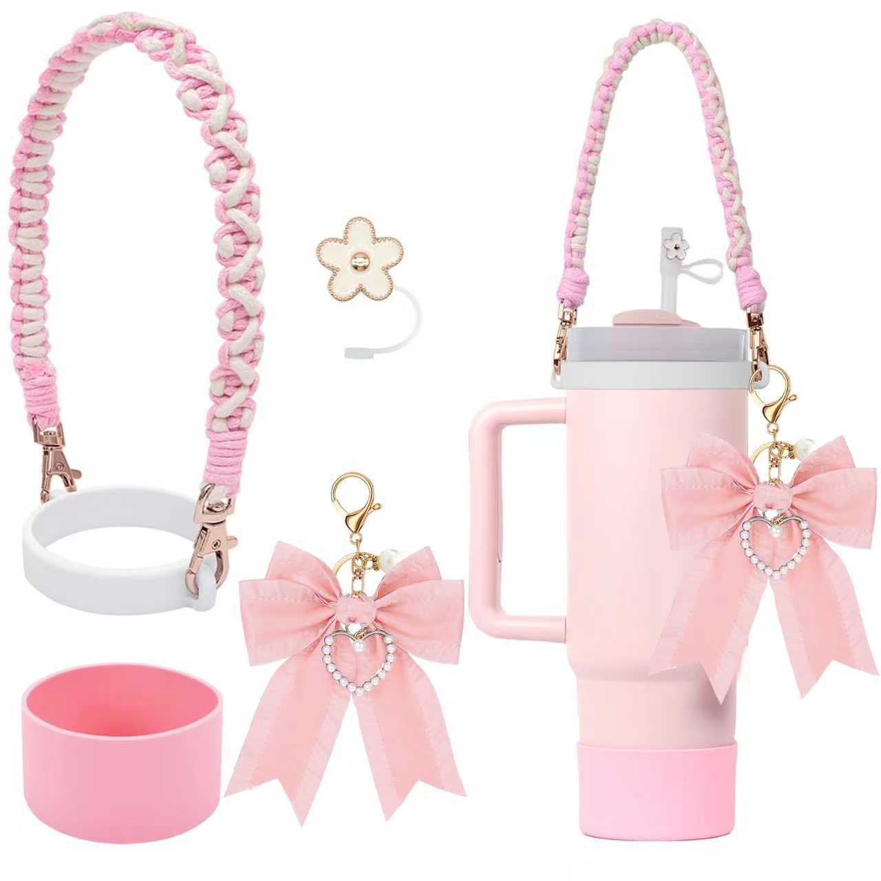 Wholesale Handle Flower Cup Chain Love Flower Straw Cap Cup Accessories