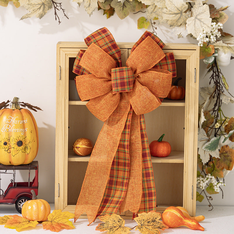 Wholesale New Thanksgiving Faux Woven Pumpkin Wreath Bow Decoration Items