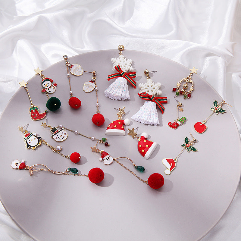 Wholesale 2 Pairs/pack Christmas Deer Gingerbread Man Bell Alloy Earrings