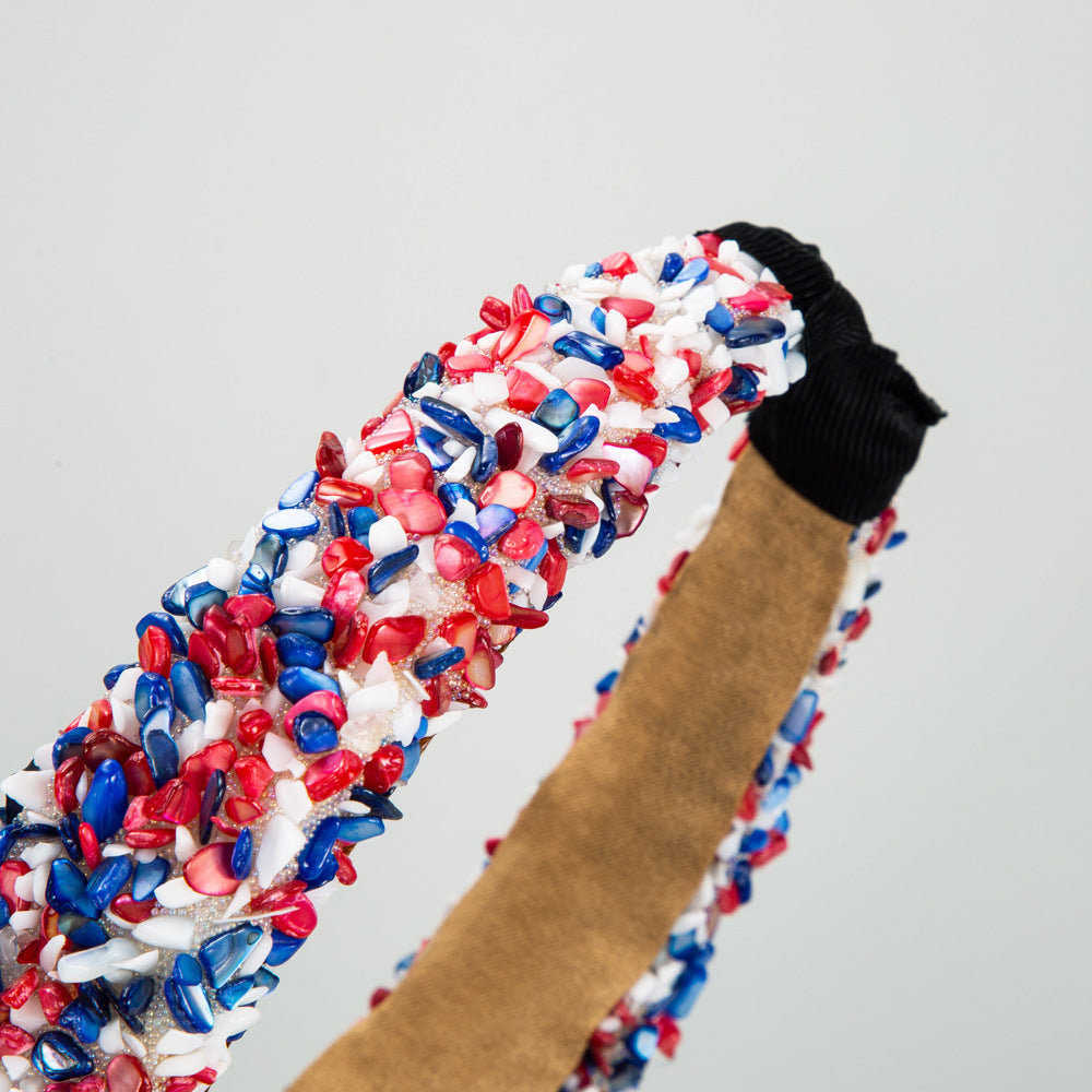 Wholesale Rhinestone Pearl Wide Edge Knotted Fabric Headband