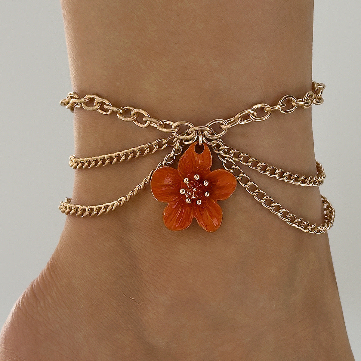 Wholesale jewelry golden heart-shaped chain foot  three-layer anklet