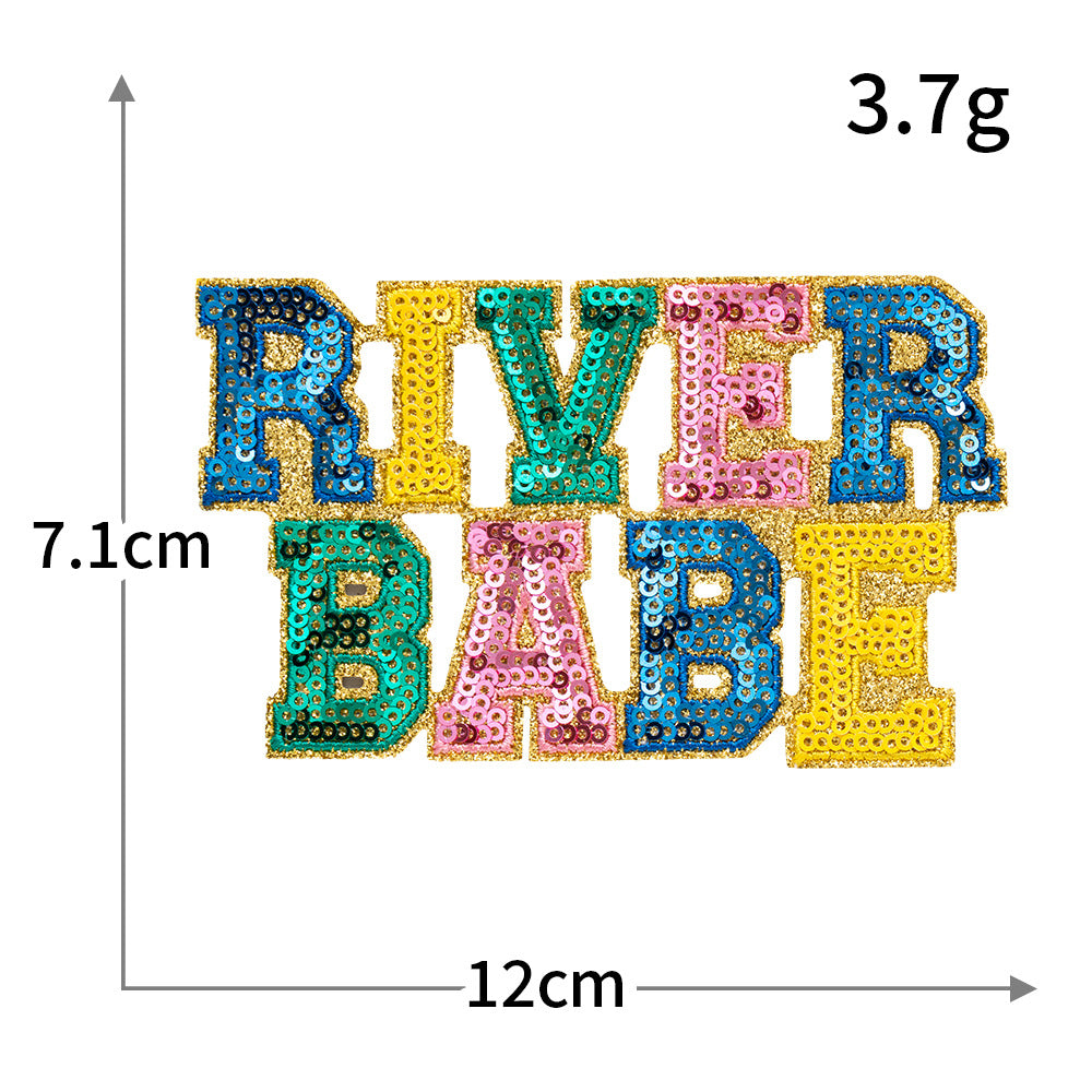 Wholesale Rayon Polyester Sequined Letter Patch Pink With Gold Silver Trim Stylish Decorative Embroidered Applique For Bags Coats Hats Resale