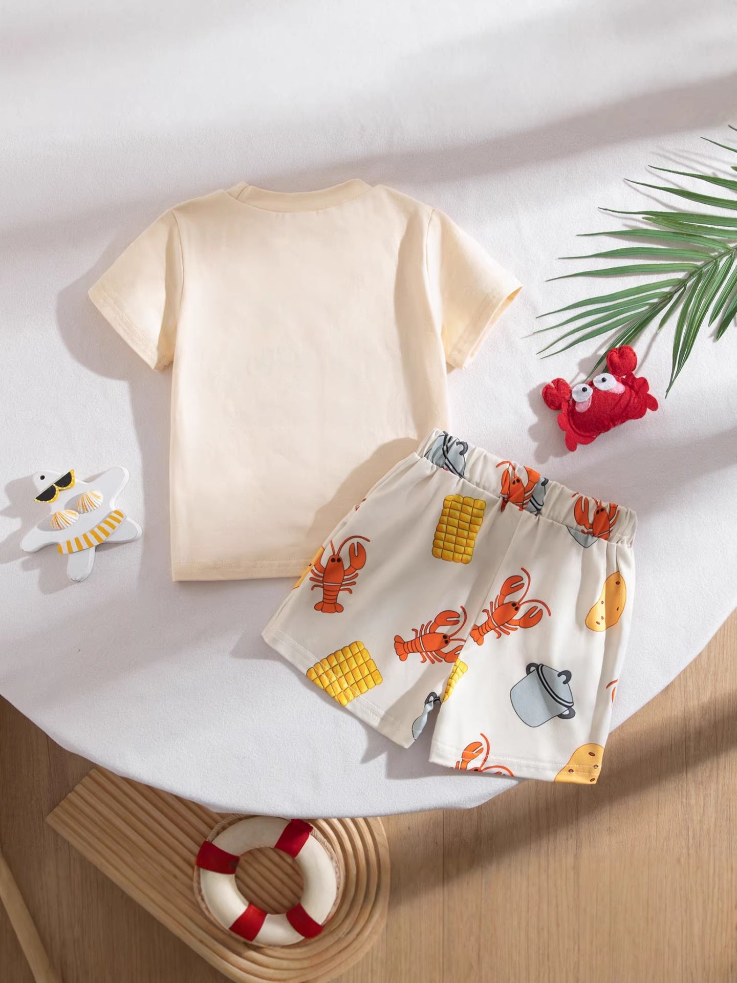 Wholesale Chic Unisex Kids Summer Two Piece Set Korean Style Short Sleeve With Lobster Embroidery Casual Outfit For Toddlers Boutique Resale