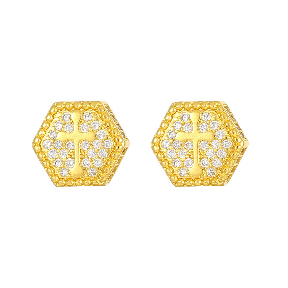 Wholesale Cross Zircon Gold Plated Hip Hop Men's Earrings