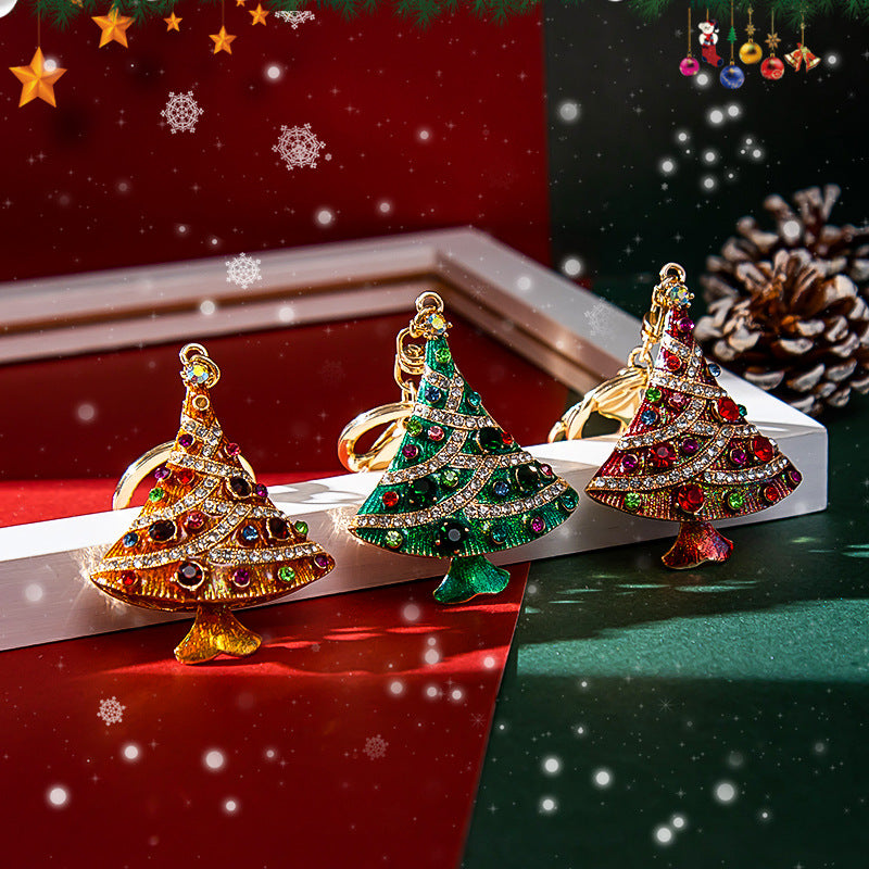 Wholesale Diamond Drip Oil Christmas Tree Zinc Alloy Keychain