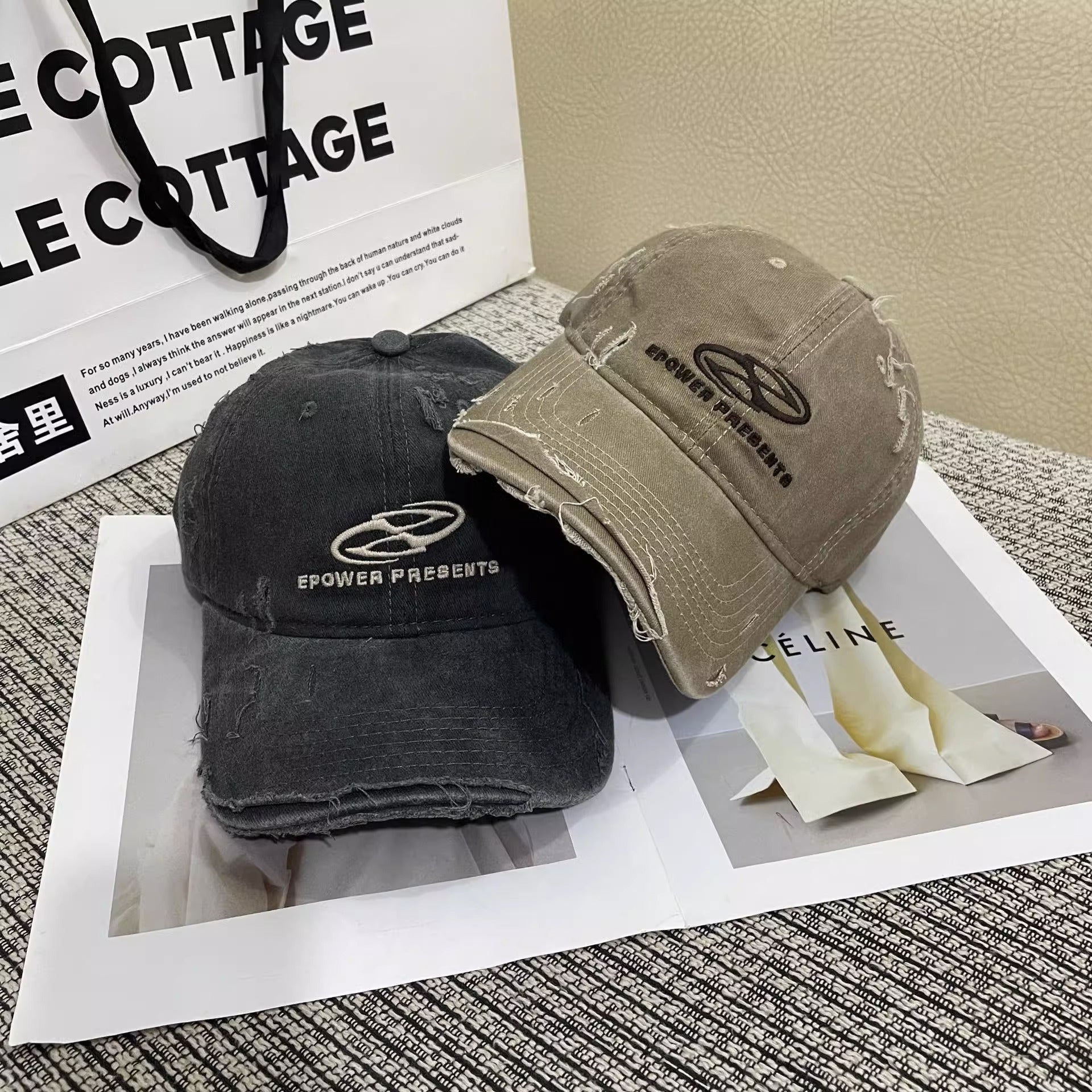 Wholesale letter embroidery ripped distressed all-match baseball cap Women's fashionable sun-proof sun-proof western style peaked cap