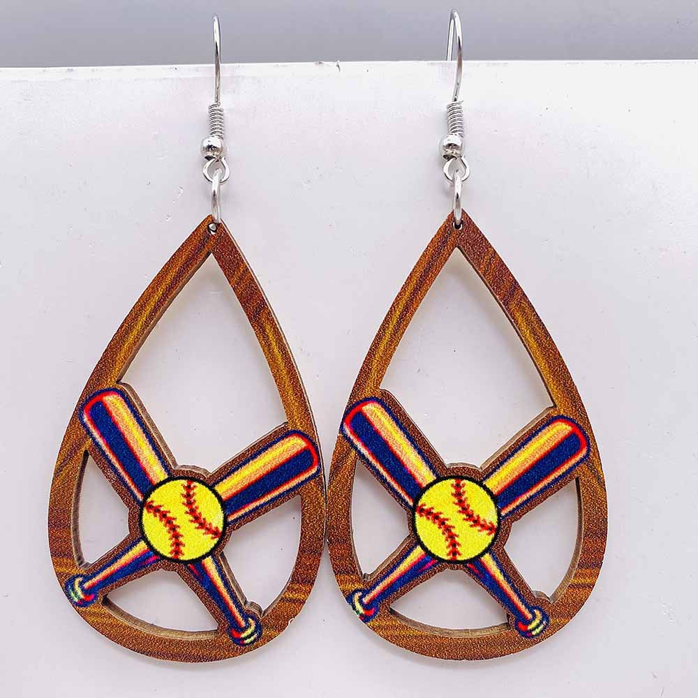 Wholesale Baseball Basketball Football Volleyball Retro Wooden Earrings