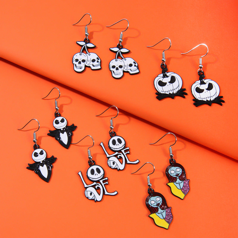 Wholesale  Themed Skull Pumpkin Earrings Zinc Alloy Drip Oil Fashion Jewelry Accessory For Party Gift OLY Exclusive