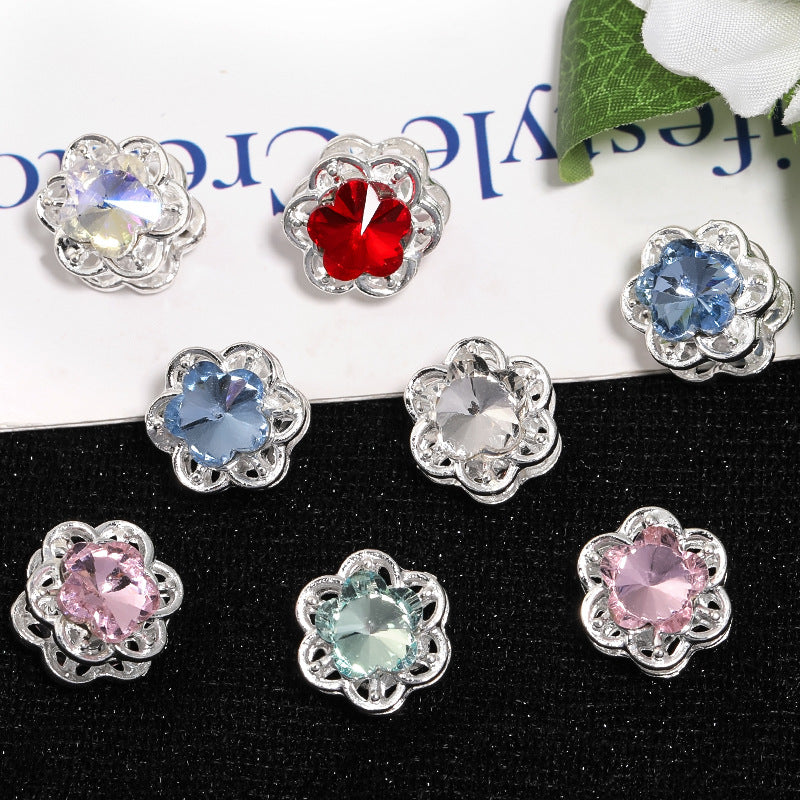 Wholesale 20pcs Heavy industry rhinestone five-petal flower diy beads double-sided hollow flower alloy beaded mobile phone chain necklace accessories