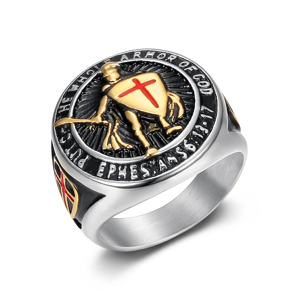 Wholesale Retro Templar Red Cross Shield Ring