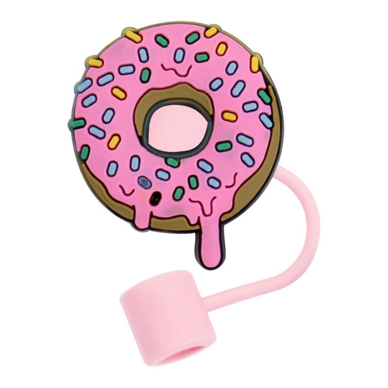 Wholesale 10pcs Cartoon Silicone Donut Straw Cap Dust Plug Cup Accessories