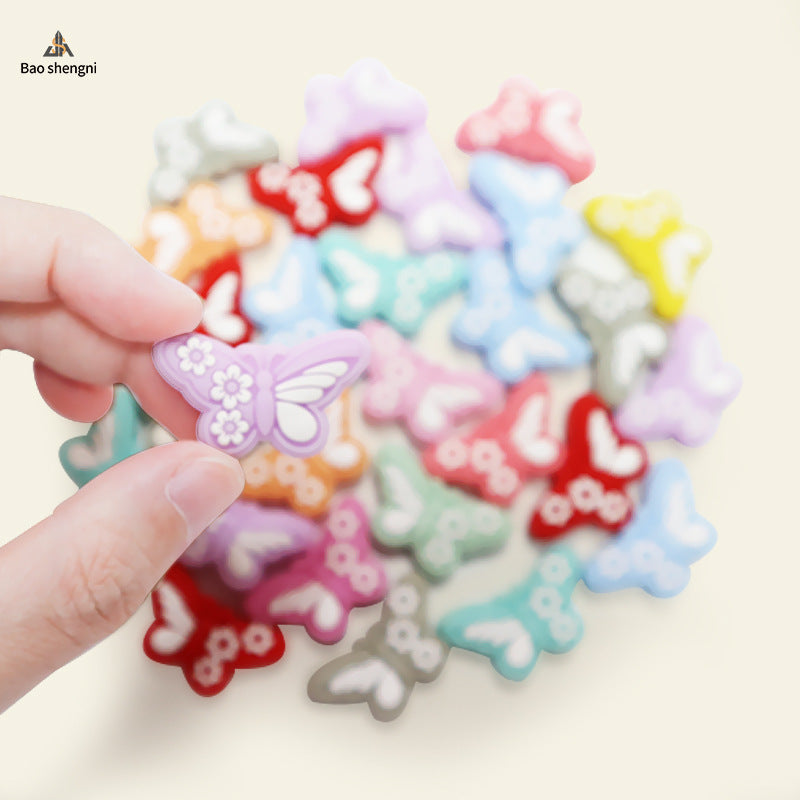 Wholesale silicone beads new epoxy butterfly loose beads baby teether anti-drop chain accessories  Focal Beads