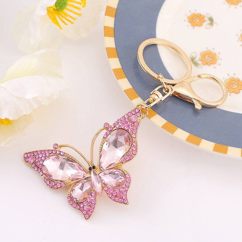 Wholesale Colorful Diamond Hollow Butterfly Metal Keychain