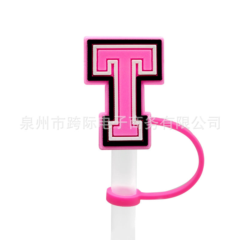 Wholesale 10MM Pink English Letter DIY Decoration Accessories Straw Sleeve Silicone Dust Plug