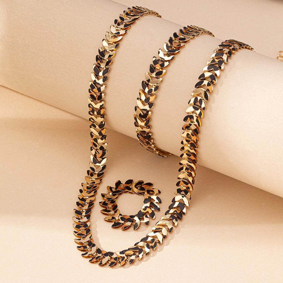 Wholesale Hip Hop Punk Style Wheat Ear Jewelry Set For Women Alloy Electroplated Ring Bracelet Necklace Chic Street Fashion Accessory