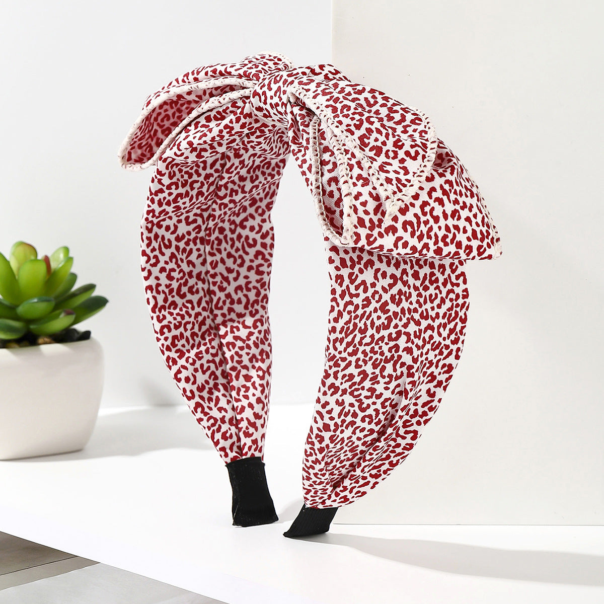 Wholesale Fabric red striped plaid solid color cherry heart wide brim bow headband