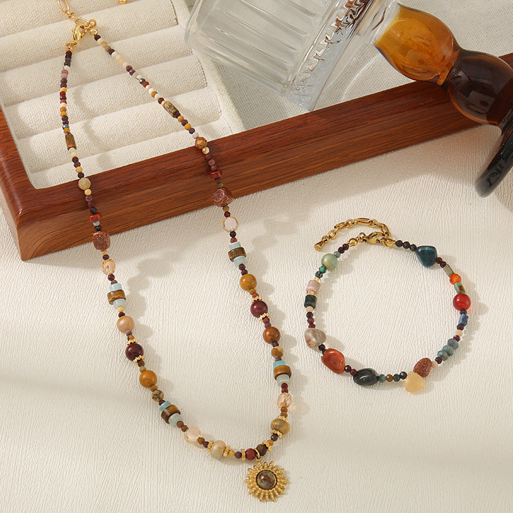 Wholesale Maillard Tiger Eye Stone Beaded Sweater Chain