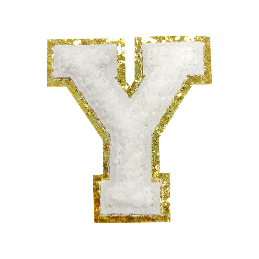 Wholesale White Towel Embroidered Alphabet Patches A Z With Gold Glitter Stylish DIY Accessory For Coats And Crafts