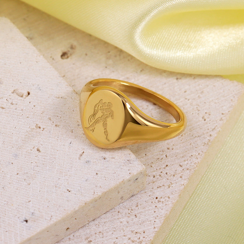 Wholesale Engraved Pattern Stainless Steel Electroplated 18K Gold Engraved Constellation Pattern Ring