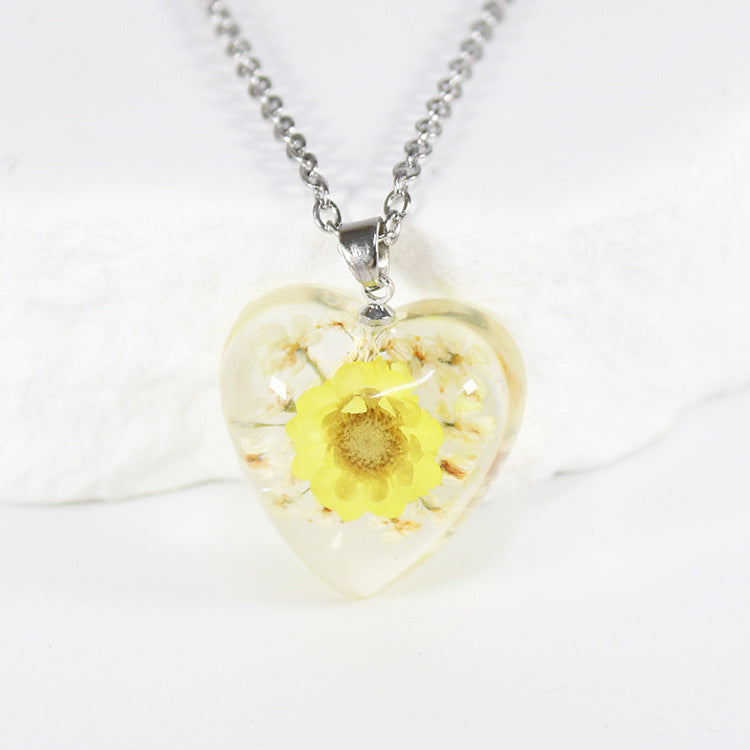 Wholesale 10pcs Small Star Flower Colorful Background Heart Shape Necklace