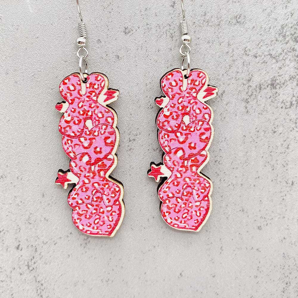 Wholesale Valentine's Day Cat Leopard Cactus Wooden Earrings