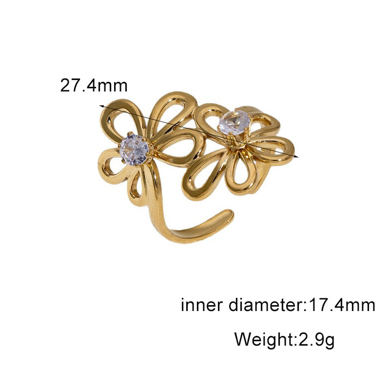 Wholesale Diamond-Set Titanium Steel Open Ring