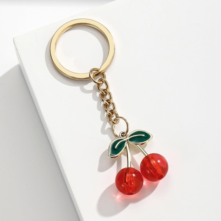 Wholesale Cute mini red transparent cherry Metal keychain