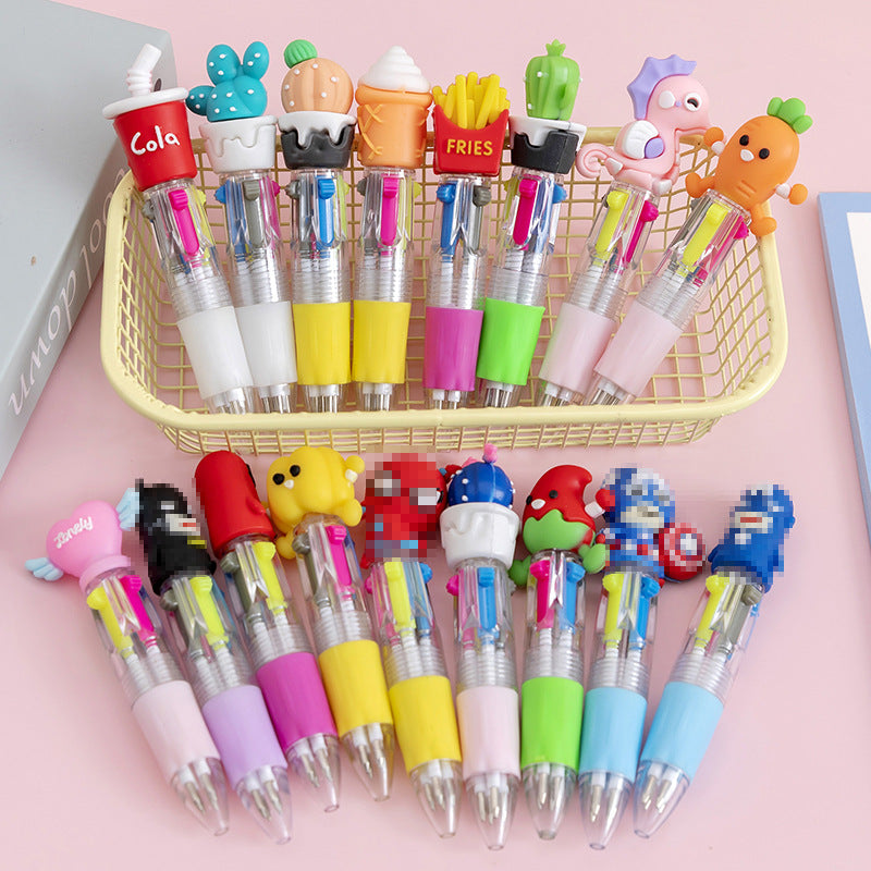 Wholesale Cartoon Cute Four Color Button Colored Plastic Ballpoint Pen