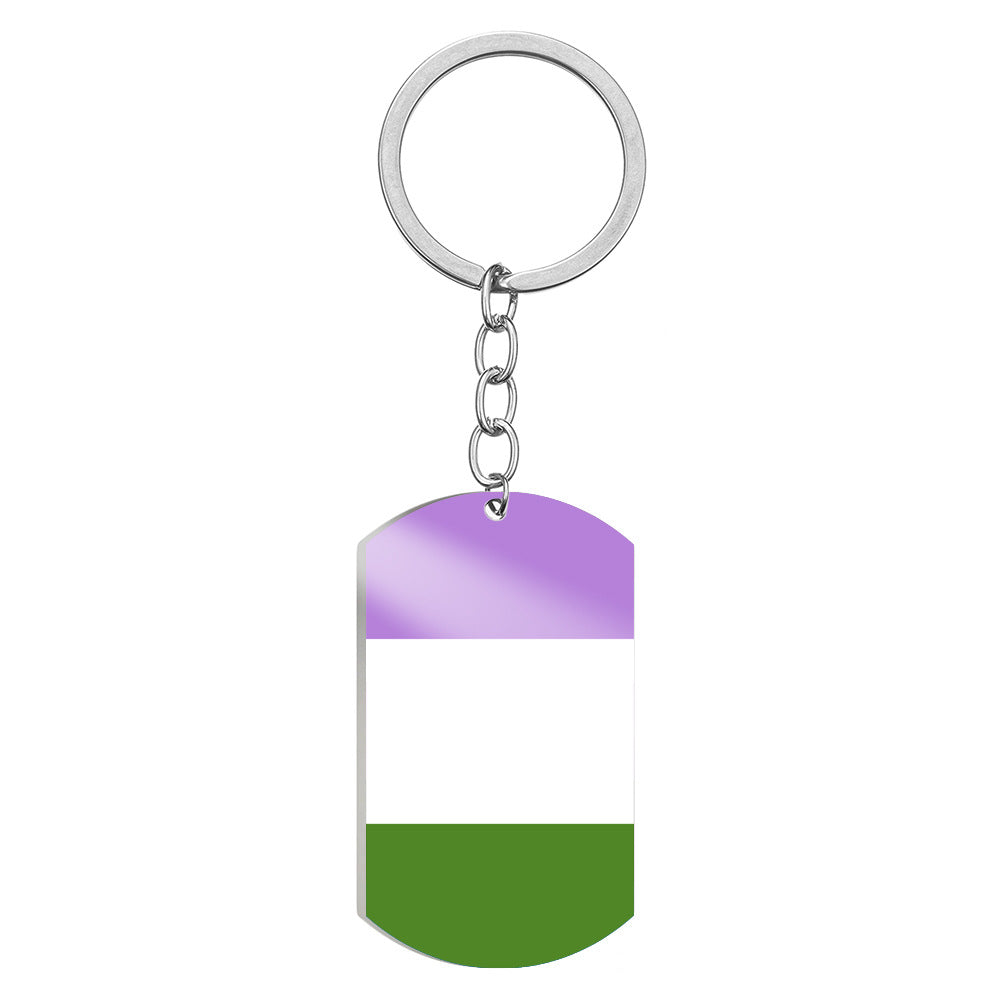Wholesale 6-color Alphabet Color Printing Titanium Steel Rainbow Flag Stainless Steel Army Plate Keychains