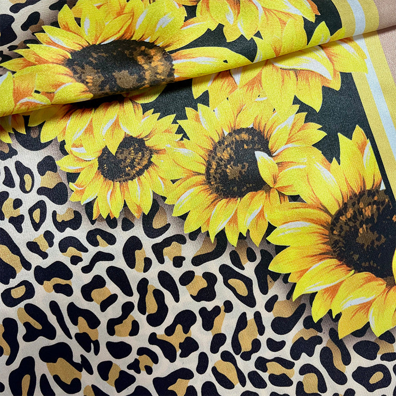 Wholesale Plain Silk Scarf Sunflower Leopard Print Fashion Sunflower Silky Print Scarf