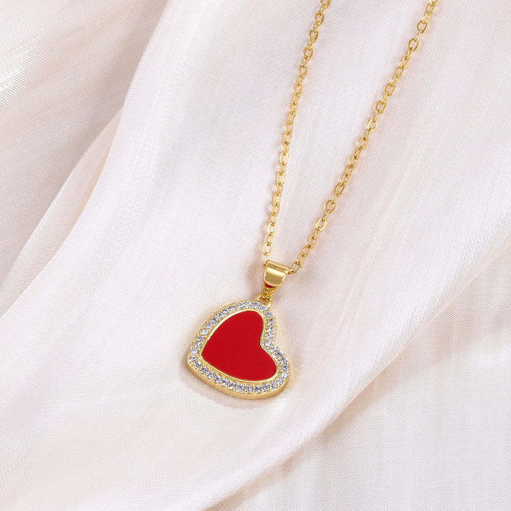 Wholesale Gold Plated Shell Heart Rhinestone Pendant Necklace Chic Everyday Jewelry Gift For Women