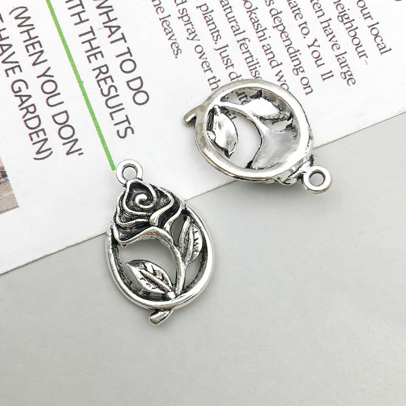 Wholesale 1 Retro Drip Oil Silver Alloy Rose DIY Pendant
