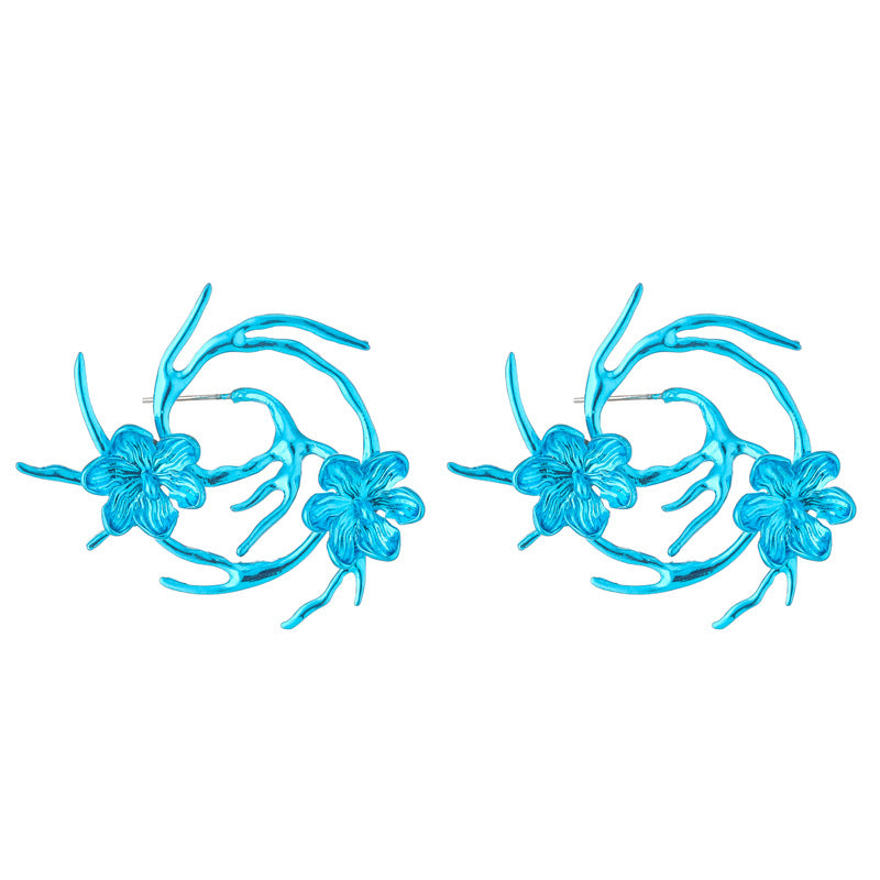 Wholesale Colorful Metal Flower Cyber Earrings