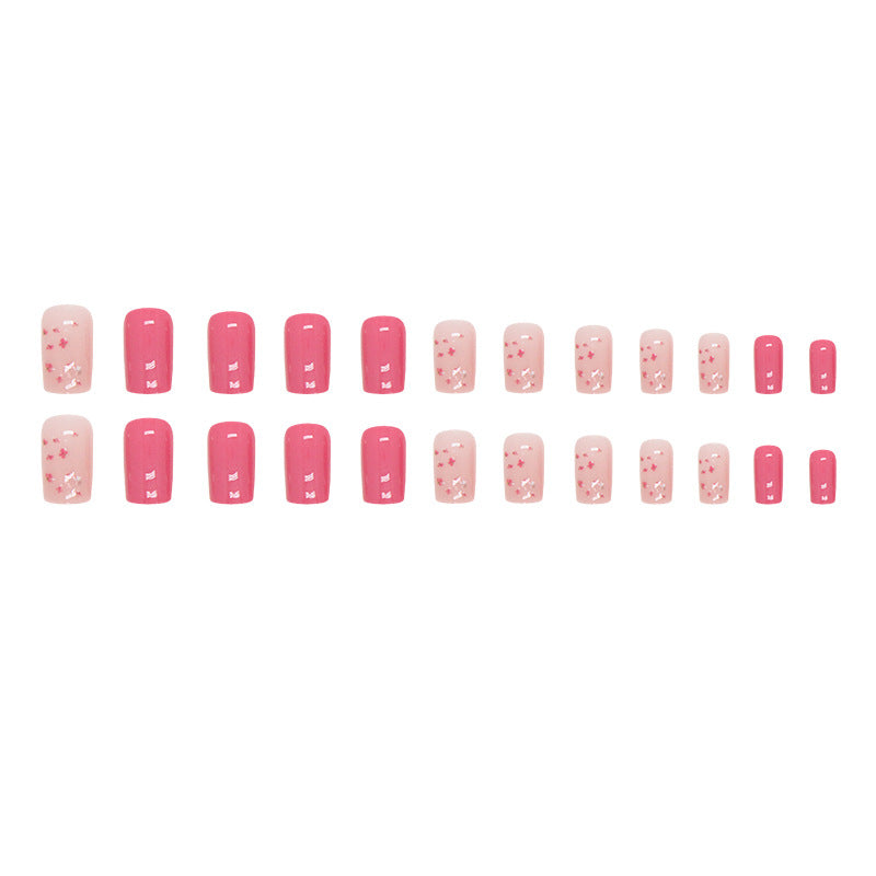 Wholesale Flower Medium Length European Square Bright Pink Nail Stickers