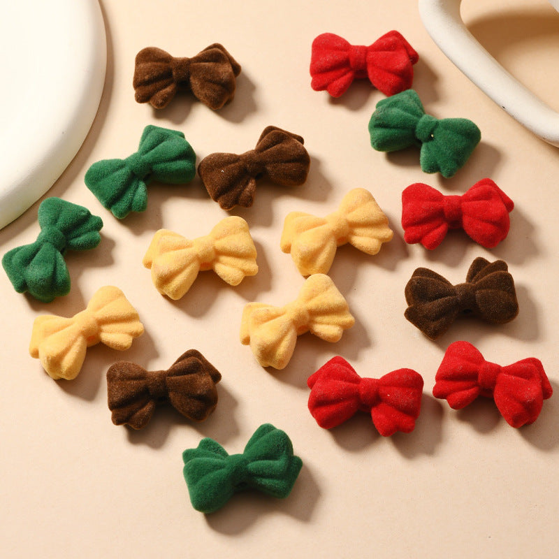 Wholesale 50pcs/psck Bow flocking beads suede Christmas  beads