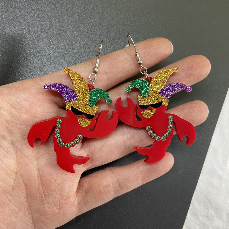 Wholesale Carnival Crown Clown Hat Sequin Lobster Crocodile Acrylic Earrings